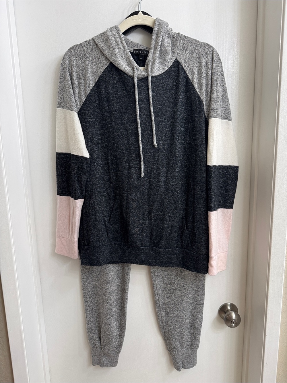 Gibsonlook Cozy Colorblock Jogger Set - Gray, Black & Pink